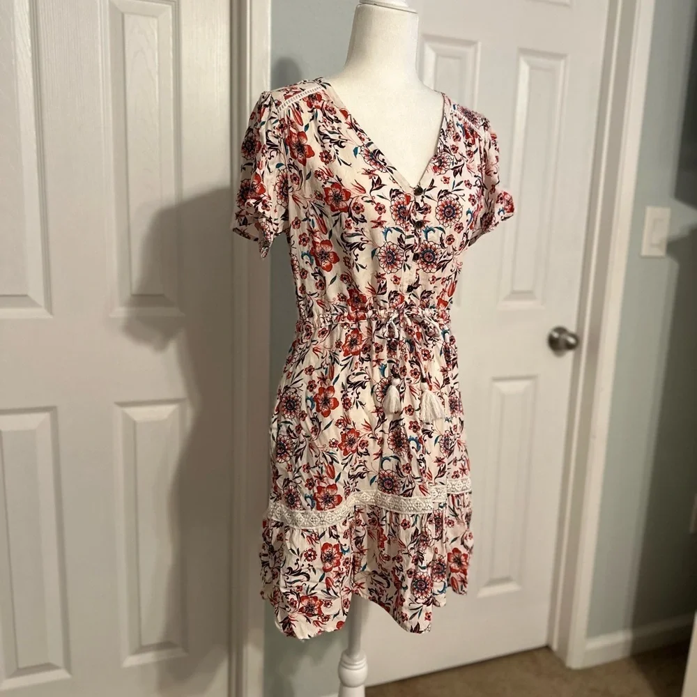 Knox Rose Floral White Red Pink Blue Dress Size XS - Picture 3 of 6